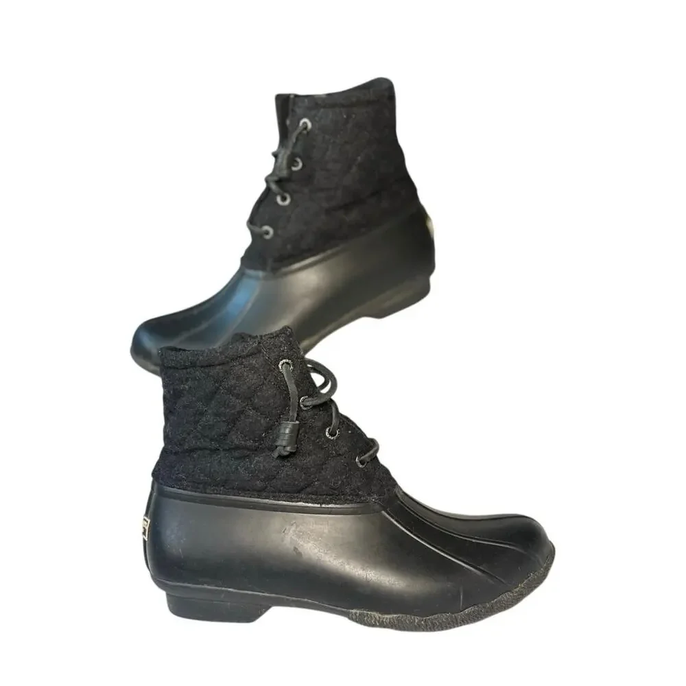 Sperry Saltwater Wool Duck Boots Women’s 9.5 Black Rubber Duck Ankle STS97561F
